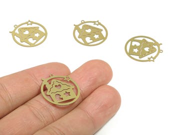 Colgantes redondos de latón con forma de estrella para pendientes - Colgante de corazón con forma de casa de latón en bruto - Materiales para la fabricación de joyas - 21,72 mm x 19,95 mm x 0,28 mm - JJC11705