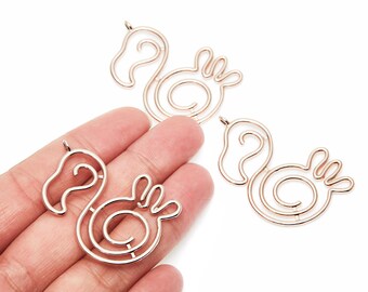 Ciondolo a forma di anatra grande - Chiusura per orecchini in lega di zinco - Tonalità rosa - Ciondolo in lega per collana - 48,85x34,5x2,15 mm - ZZ1274R