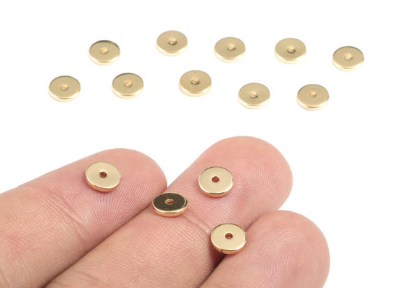 Gold Brass Flat Disc 6mm Beads Spacers - Heishi Rondelle Spacers Beads - 18K Real Gold Plated Brass Disk - 6.14x6.14x1.05mm - RGP2699