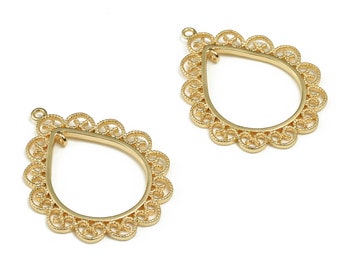 Brass Drop Earring Charms - Gold Drop Hanger - 18K Real Gold Plated Brass - Sieraden maken benodigdheden - 28.53x22.22x1.41mm - RGP3915
