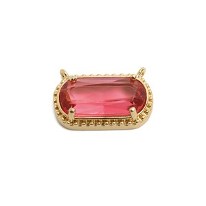 Brass Crystal Oval Pendant - Dainty Sparkling Pink Charm - Modern Oval Rectangular Stone Pendant - KC Gold Tone Plated - 16x11x4mm - GS1276