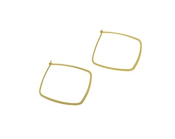 30mm Brass Square Wire Hoop Earring - Raw Brass Hammered Geometry Wire Earring - Brass Hammered Ear Wire Hoop - 35x32x0.8mm - PP10372-30