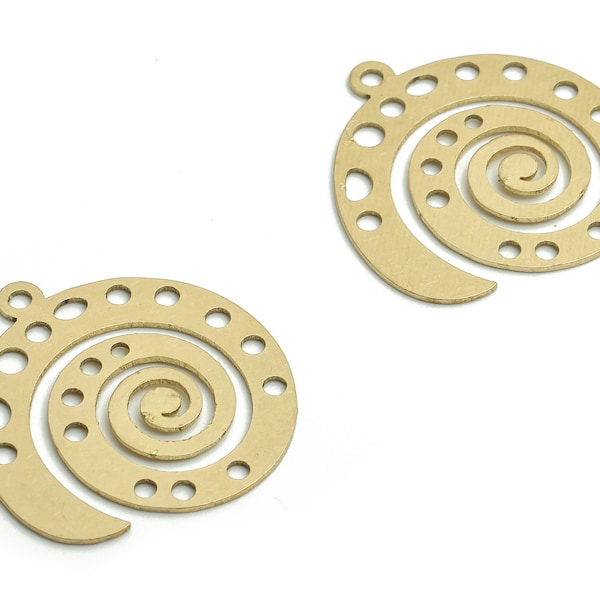 Brass Snail Earring Charms - Raw Brass Snail Pendant - Jewelry Making Supplies - 22.27x21.39x0.63mm - PP4796