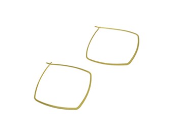 40mm Brass Square Wire Hoop Earring - Raw Brass Hammered Geometry Wire Earring - Brass Hammered Ear Wire Hoop - 45x40x0.8mm - PP10372-40