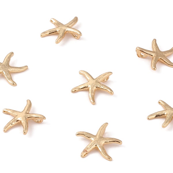 Brass Starfish Earring Charm - Brass Starfish Earring Pendant - 18K Real Gold Plated Brass - Necklace Pendant - 12.77x12.77x1.52mm - RGP1220