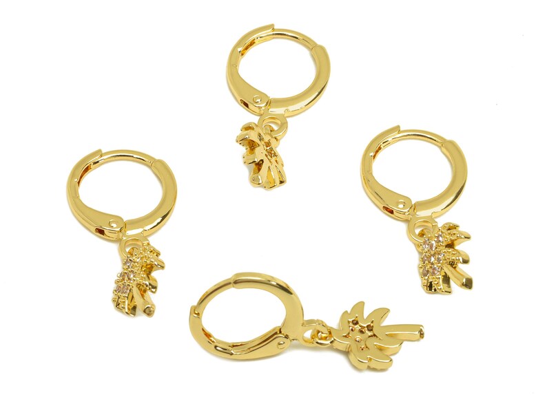 Brass Hoop Earring - Brass Coconut Tree Lever Back Earring Hoop - Cubic ...