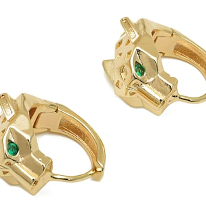 Brass Leopard Head Earring Clasp - Round Hoop Clasp With Zircon - Wide Huggie Hoop Earrings - 18K Real Gold Plating -18.3x16.9x1.9mm-RGP5787
