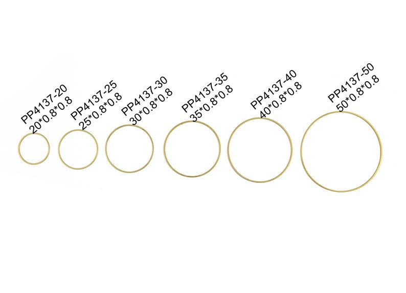 Connecteur danneau en laiton Cercle en laiton brut Boucle doreille Hoop Lien rond Boucle fermée 0.8mm X TOUTES LES TAILLES 20mm 25mm 30mm 35mm 40mm 50mm PP4137 image 1
