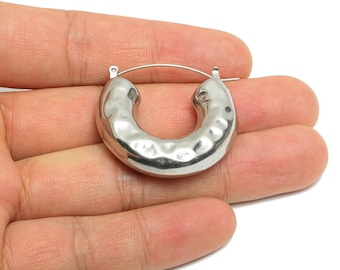 Steel Hoop Earrings - Hammered Thick C Hoop Earrings - Hinged Back - Statement Steel Hoop Jewelry - Steel Findings - 35x28x9.06mm - SS1699