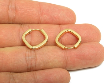 Orecchino a cerchio quadrato in ottone - Orecchino a cerchio dorato per ragazze - Orecchino a cerchio quadrato per uso quotidiano - Placcato oro vero 18 carati - 16,1x15,99x2,28 mm - RGP9011