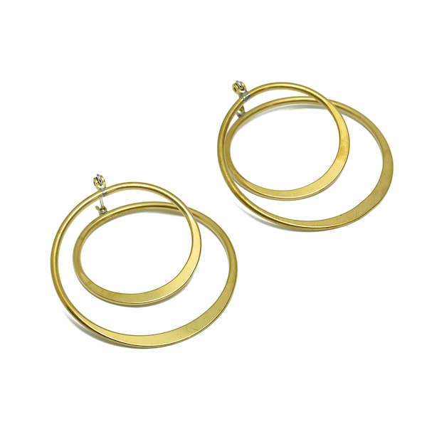 Hammered Spiral Hoop Earring - Raw Brass Hoop Earring - Brass Hinged Back Earring - Round Hinged Back Earring - 44.17x40x1mm - PP9347