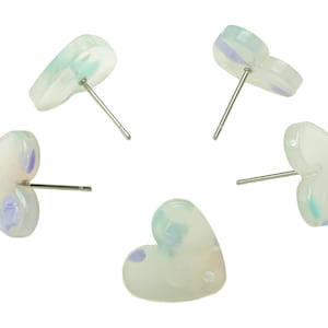 Acrylic Heart Stud Earring - Heart Earring Post With Hole - 316 Stainless Steel Stud - Color Code: A843 - 15.03x13.48x2.56mm - AC2559-A843
