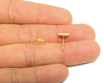 Brass Tiny Semicircle Ear - Gold Minimalist Earring Post - Mini Semicircle Daily Wear Ear - 18K Real Gold Plating - 7.93x3.97x1.91mm-RGP8963