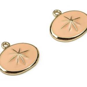 Brass Oval Charm Earring - Gold Star Pendant - 18K Real Gold Plated Brass - Jewelry Making Supplies - 13.23x12.08x1.05mm - RGP3738A