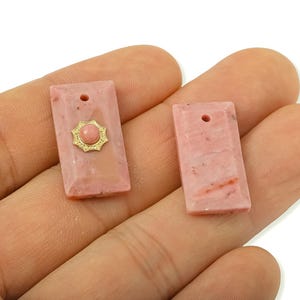 Natural Red Wood Jasper Rectangular Pendant With Gold Sunburst - Crystal Healing Stone Charm - Spiritual Gift - 24.8x12.5x6.94mm - NS3139