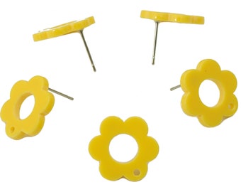 Acrylic Flower Earring Stud - Matte Yellow Earring Post - Yellow Flower Earring Post - Flower Ring - Color Code: A892-17x12x2mm-AC2428-A892