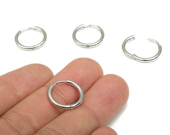 Steel Hoop Earring Clasp - Stainless Steel Circle Earrings - 18k Real White Gold Plated Round - Jewelry Supplies - 16x16x2.04mm - RGP4727S