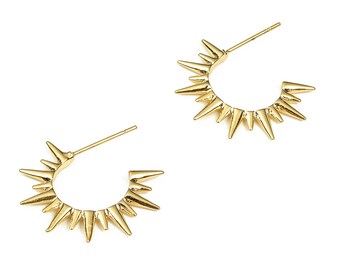 12pcs Brass Spike Hoop earrings - Brass Gold Sun Earrings - Pointed Hoops Gold Earrings - 18K Real Gold Plated Brass -24.8x23.2x2mm- RGP3340