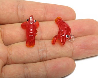 Handmade Glass Lobster Pendant - Enamel Red Glass Marine Pendant - Glass Lobster Necklace Pendant - Jewelry Making - 24x12.88x14mm - GS1327