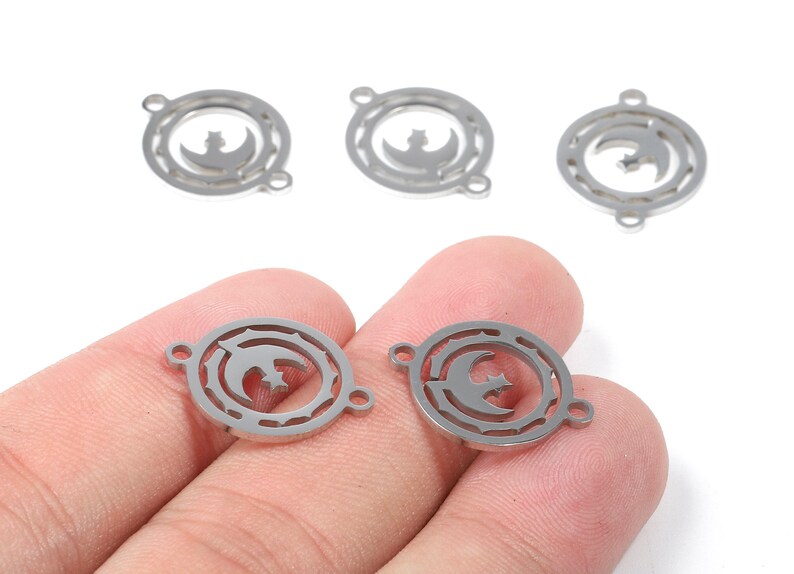 Stainless Steel Moon Connector - Moon Earrings Charms and Pendant - Bracelet Pendant - 19.63x15.36x0.93mm - SS1134 image 1