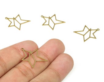 Raw Brass Star Earring Charms - Brass Hollow Star Pendant Charm - Raw Brass Star Tags - Jewelry Making Supplies - 21.09x19.02x0.7mm - PP4312