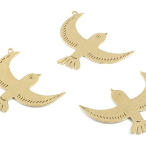 Brass Bird Earring Charms - Raw Brass Flying Bird Pendant - Earring Findings - Jewelry Supplies - 31.34x24.11x0.69mm - PPM3328 image 3
