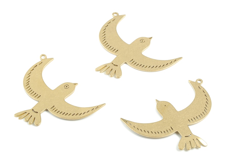 Brass Bird Earring Charms - Raw Brass Flying Bird Pendant - Earring Findings - Jewelry Supplies - 31.34x24.11x0.69mm - PPM3328 image 3