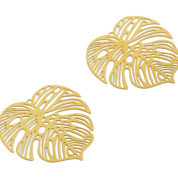 Raw Brass Leaf Shaped Earring Charms -  Hallow Out Earring Finding - Jewelry Making - Jewelry Supplies - 32.26x31.68x0.29mm - JJB5106