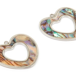 Abalone Shell Heart Charms - Natural Abalone Shell Heart Earrings - Abalone Shell Necklace Pendant - 1 Hole - 27.63x25.18x1.26mm - SF1107