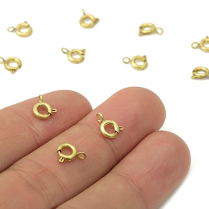 Cierre de anillo de resorte redondo mini de latón - 7 mm - Cierres para joyería - Cierres de gatillo circulares de latón en bruto - Suministros para joyería - 7,48 x 5,54 x 1,25 mm - PP5216