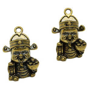 Raw Brass Grandpa Wealth Earring Charms - Chinese traditional Person Figure - Antique Looking Pendant- 26.38x19.5x13.9mm-PP8716