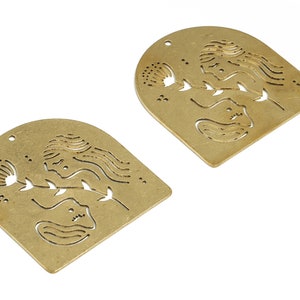 Raw Brass Flower Woman Hanger-Messing Diamanten Oorbel Charms - Oorbellen Vinden - Sieraden Making Supplies - 38.08x35.09x0.77mm - PP4224