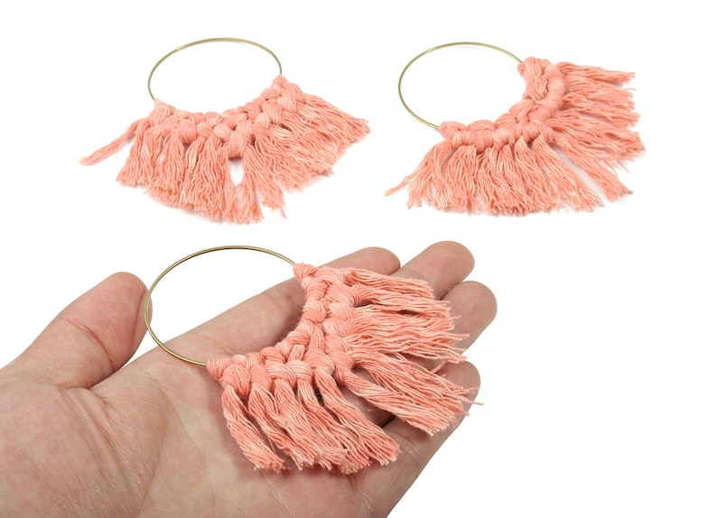 92x81x5.85mm Fringe Earrings Raw Brass Hoop TS1131-58 Tassel Earring Charms Handmade Cotton Macrame Earrings luxe Fan tassel