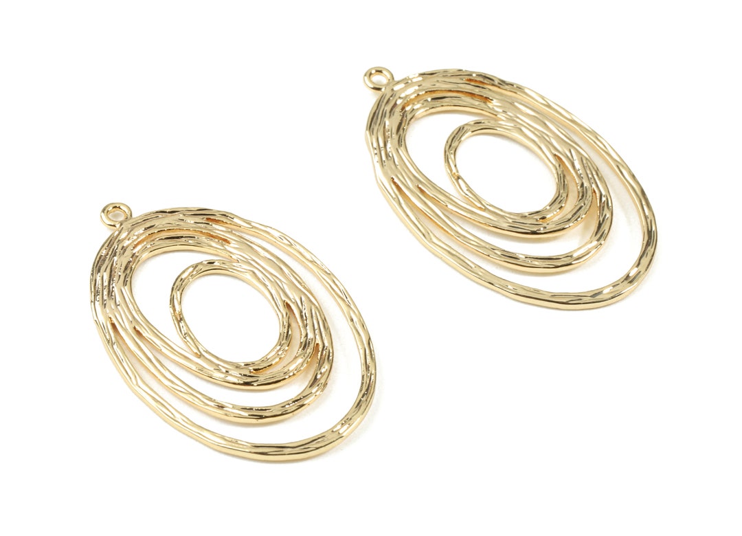 Brass Oval Earring Charms Gold Oval Pendant 18K Real Gold Plated Brass ...