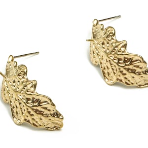 Brass Leaves Earring Stud - Raw Brass Leaves Earring Post - Stainless Steel Stud - Jewelry Making Supplies - 28.78x14.31x2.17mm - PP4663