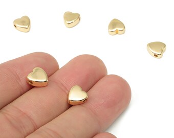 Gold Heart Beads – Brass Heart Spacer Beads – Bracelet Beads - 18K Real Gold Plated Brass - Jewelry Supplies - 8.3x7.76x3.7mm - RGP4424