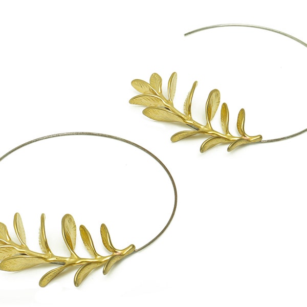 Raw Brass Leaf Ear Wires - Brass Botanical Hook Earring -Brass Balsam Poplar Earring Charm-Brass Wire Flower Hoop-54.14x48.45x4.51mm- PP8334