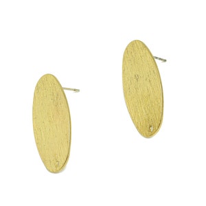Brass Oval Earring Post - Brass Oval Earring Stud With Hole - Textured Geometry Earring Post - Jewelry Supplies - 29x15x0.8mm - PP3020RB
