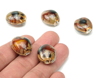 Glazed Ceramic Long Oval Beads - Carved Oval Beads - Handmade Beads - Bracelet Making Beads - Connectors Beads - 21.12x17.93x12.5mm - NS1809
