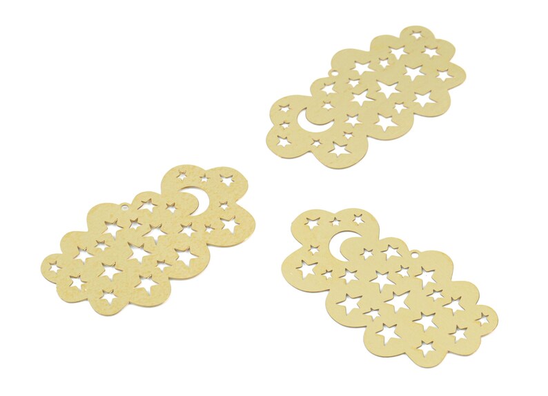 Messing Sterne Halbmond Wolke Ohrring Charms - Rohmessing Wolke Stern Mond Anhänger - Schmuck Zubehör - 41.7x24.83x0.29 mm - JJB6484 Bild 3