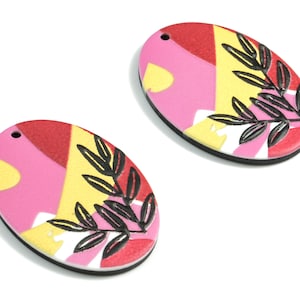Acrylic Oval Earring Charms - Acrylic Leaf Pattern Oval Charm - Earring Findings - Jewelry Supplies - 24.89x22.56x2.68mm - AC1965A