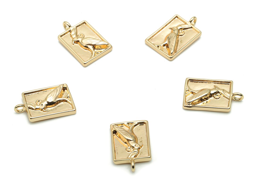 ピアス BirdtypeCatch aJapanesetype Qwinegrass Brass Rectangle Parrot Earring Charms - Gold Bird Pendant - 18K