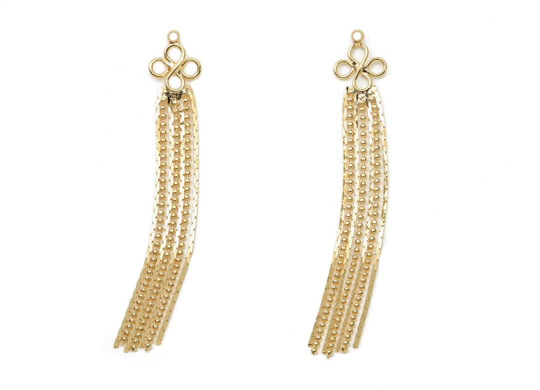 Brass Snake Chain Tassel Earring Charms Gold Ball Chain Tassel Earrings