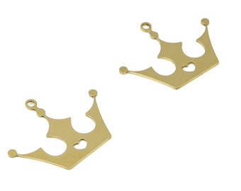 Raw Brass Crown Earring Charms - Brass Crown Pendant Charm - Raw Brass Earring Findings - Jewelry Making Supplies -29.6x22.97x0.7mm- PP4348
