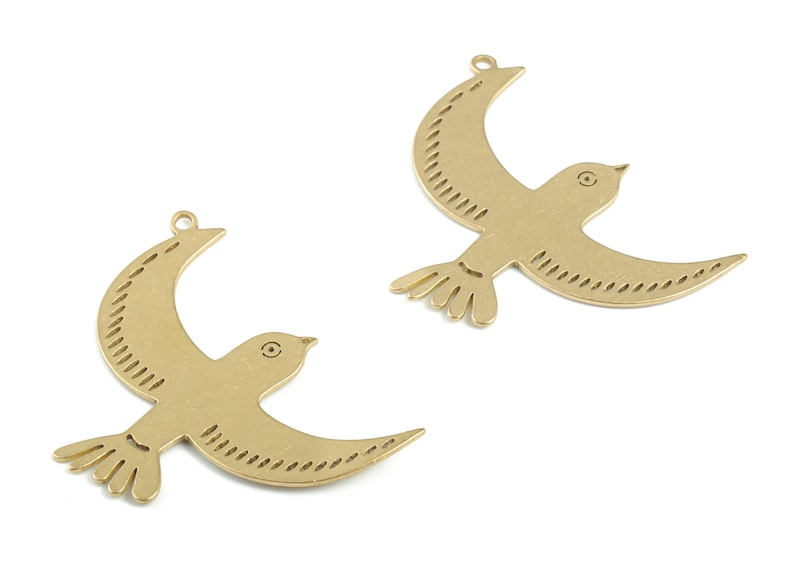Brass Bird Earring Charms - Raw Brass Flying Bird Pendant - Earring Findings - Jewelry Supplies - 31.34x24.11x0.69mm - PPM3328 image 2