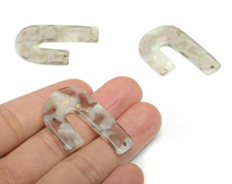Connettori per orecchini a J in acetato - Ciondoli e pendenti a U in acetato - 3 fori - Forniture per gioielleria - Codice colore: A776 - 39,95x26,6x2,51 mm - AC2376-A776