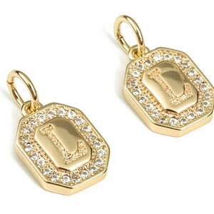Amuletos de pendiente de letra cuadrada L de latón con circones - Colgante inicial del alfabeto de oro L - Latón chapado en oro real de 18 quilates -12.16x8.48x2.44mm-RGP3595L