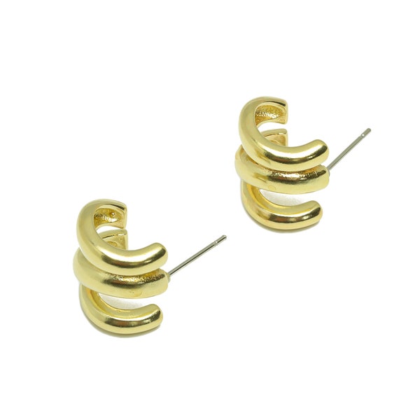 Brass Hoop Wire Earring Stud - Raw Brass Bent Wire Earring Post - Brass Bent Bar Earring Post - Hoop Ring Earring Post - 20x13x14mm - PP9208