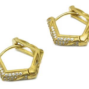Brass Pentagon Huggie Hoop Earrings - Raw Brass Huggie Hoop Earrings - Brass Geometric Thick Hoop Earrings - 21.21x20.94x1.43mm - PP7705