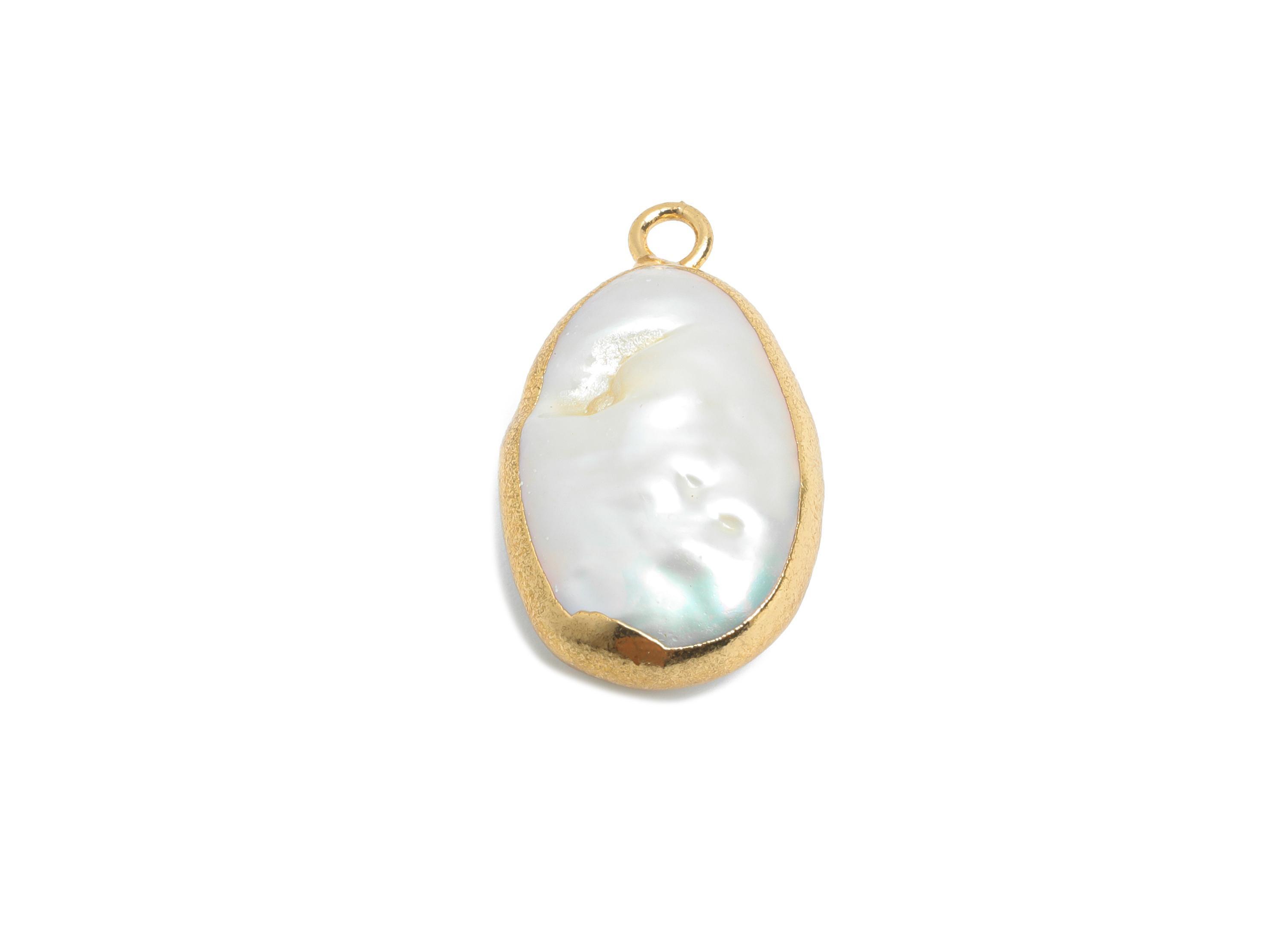 Drop Baroque Pearl Charms - Natural Freshwater Pearl Pendant - Irregular Pearl Handmade Jewelry - KC Gold Plating - 20.3x11x5.5mm - RGP9569